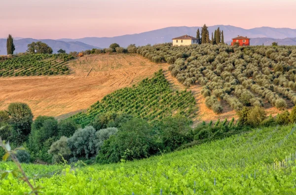 Landschap in Toscane avondzon — Stockfoto