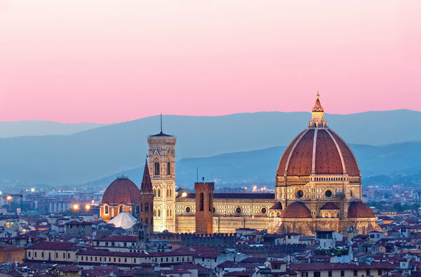 Florence Duomo in the evening pink sunlight