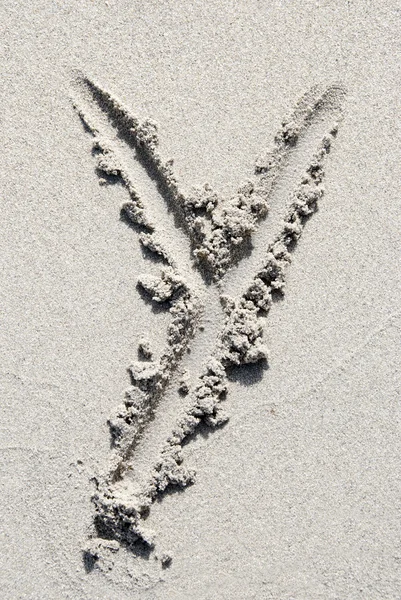 Sand beach alphabet: letter Y — Stock Photo, Image