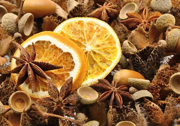 Decorazioni autunnali frutta — Foto Stock