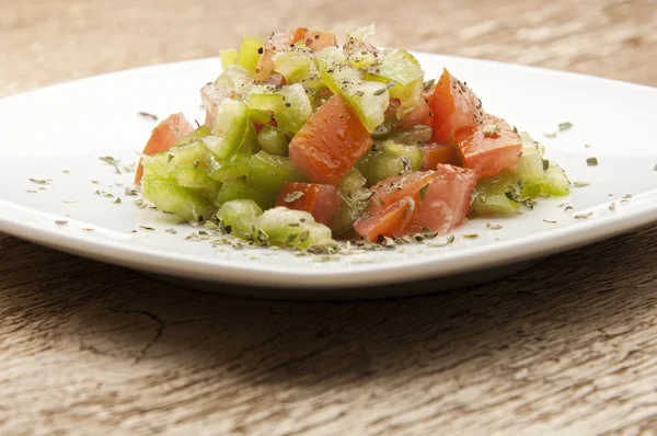 stock image Vegetarian meal on wood texture