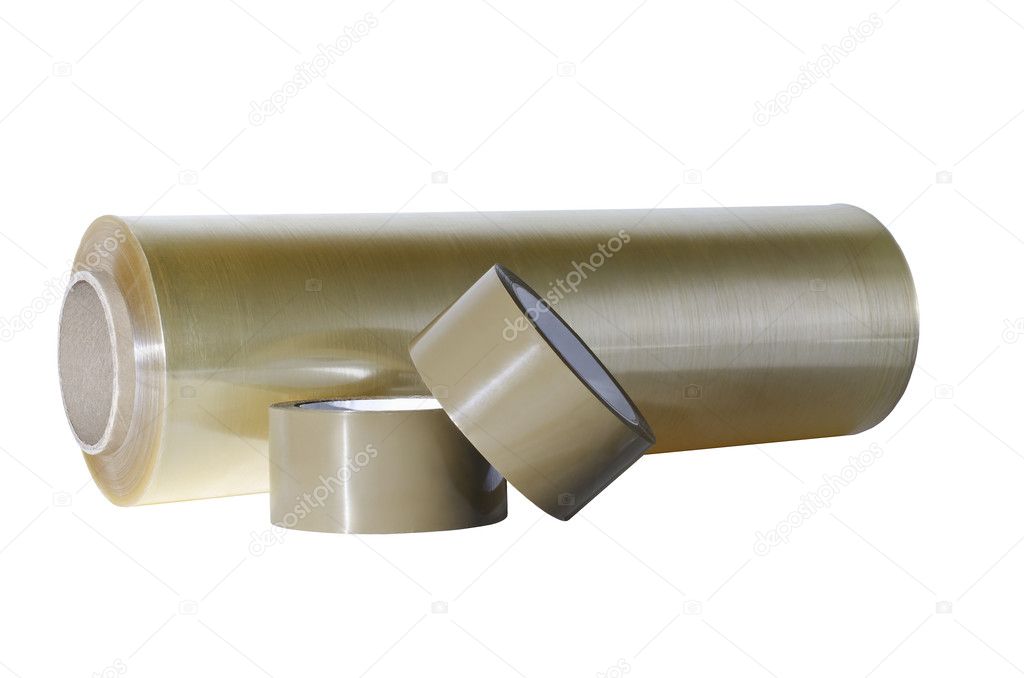 Stretch-film and tape isolated on white background