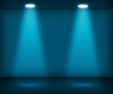İki spot ışıkları ile mavi Oda