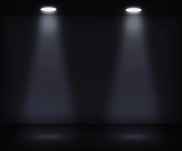 Темні кімнати з двома прожекторами — стокове фото