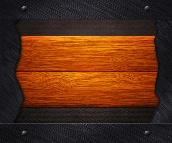 Placas de madeira no fundo do quadro de ferro — Fotografia de Stock