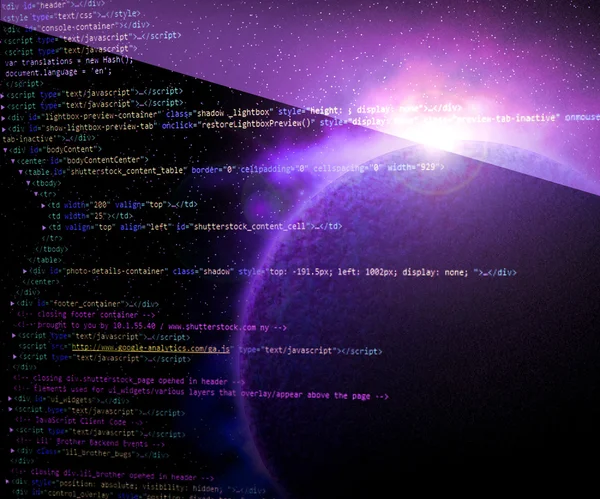 Ruimte html code violette achtergrond — Stockfoto
