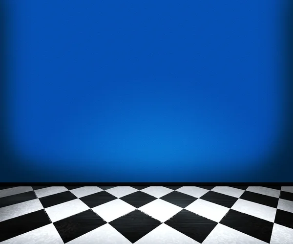 Σκακιέρα πλακάκια δαπέδου σε μπλε δωμάτιο — Φωτογραφία Αρχείου
