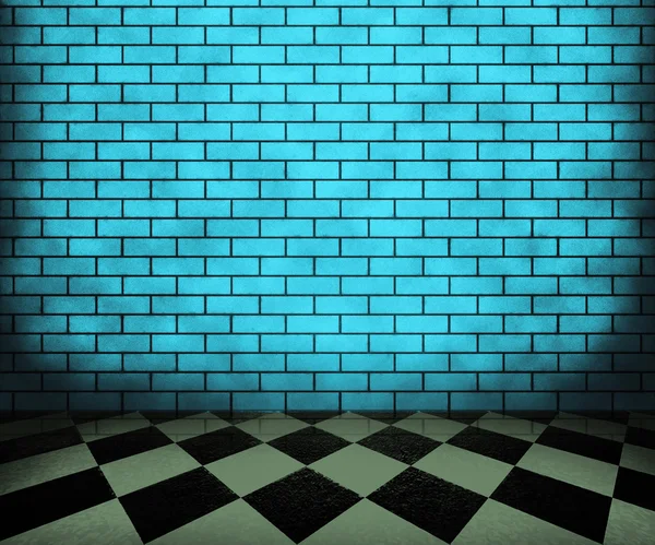 Blauwe schaakbord interieur achtergrond — Stockfoto