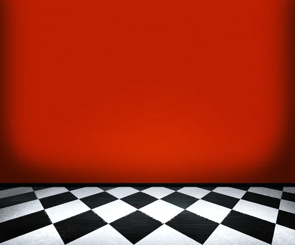 Šachovnice dlažba v červené místnosti — Stock fotografie