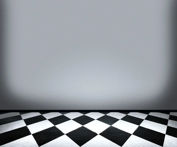 Płytki podłogowe szachownicy w pokoju — Zdjęcie stockowe
