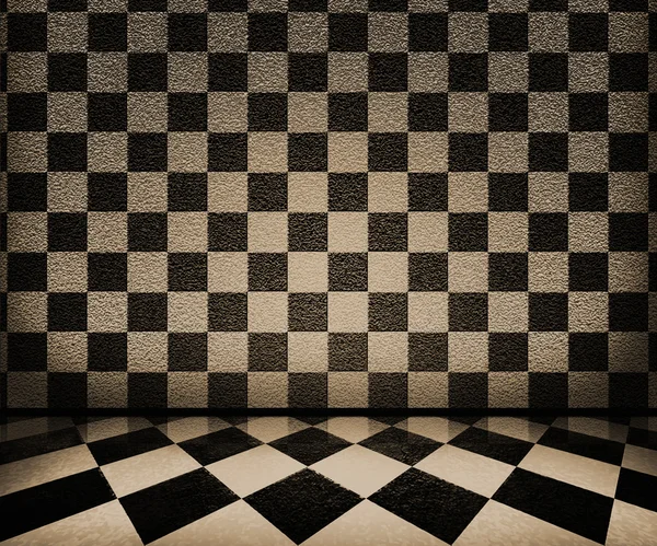 Sepia schaakbord interieur achtergrond — Stockfoto