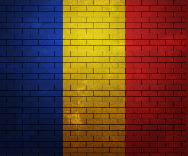 Vlajka Rumunska na cihlovou zeď — Stock fotografie