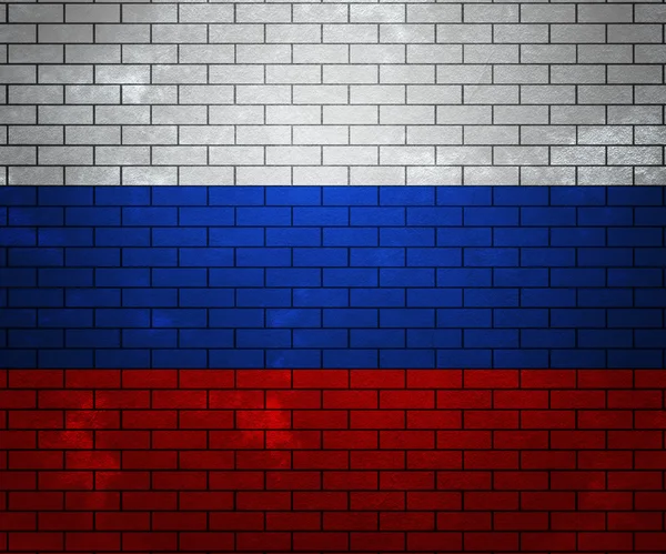 Rysslands flagga på tegelvägg — Stockfoto