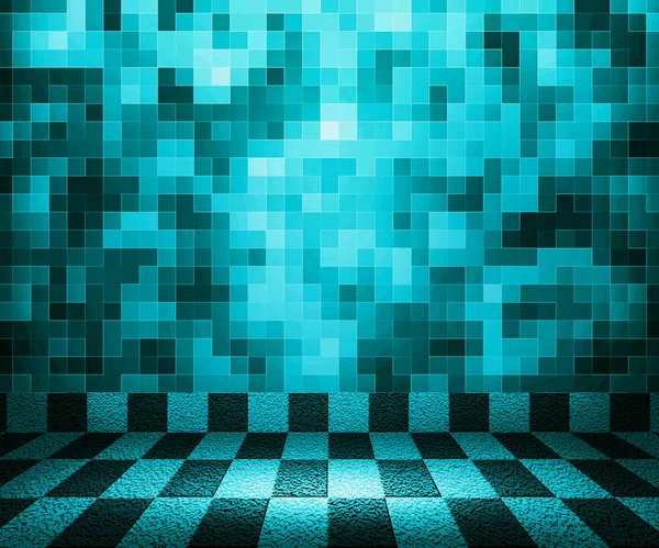 Blue Chessboard Mosaic Room Background — Stock Photo, Image
