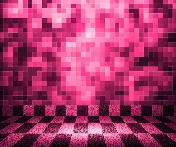 Růžový šachovnici mozaika místnosti pozadí — Stock fotografie
