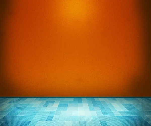 Oranžový pokoj s modrými podlahou — Stock fotografie