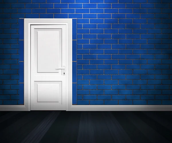 Deur in de blauwe bakstenen muur — Stockfoto