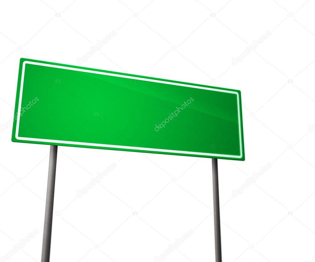 Green Road Sign Isolated on White