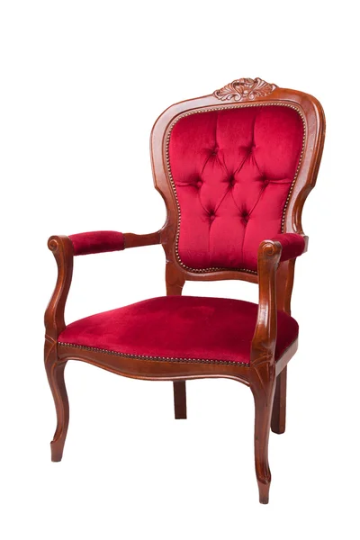 在白色背景上一个红色的古代扶手椅 — 图库照片