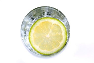 Drink in glass and lime slice , top view, on white background clipart