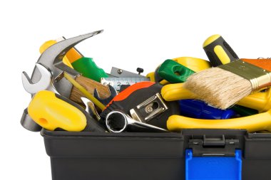 Tools in black toolbox isolated on white clipart