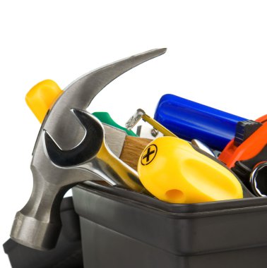 Set of tools in black toolbox clipart