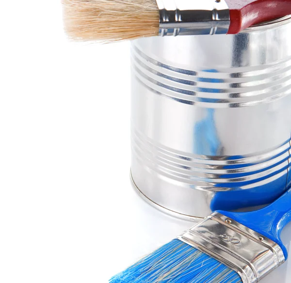 Paint brush and bucket isolated on white — Stock Photo, Image