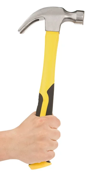 Hand holding hammer isolated on white — Stock Photo, Image