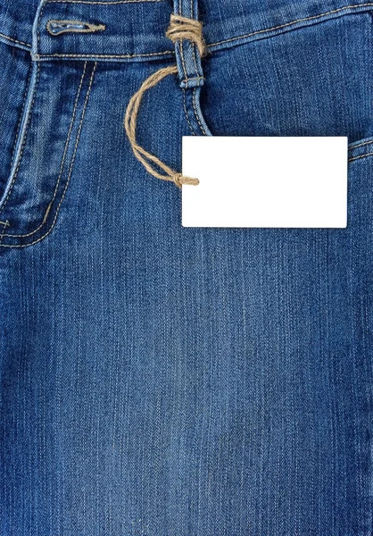 Preço tag sobre jeans bolso texturizado — Fotografia de Stock