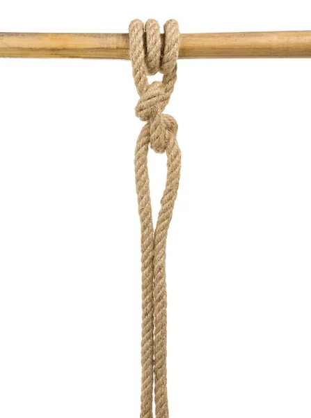 白で隔離される結び目との船のロープ — ストック写真