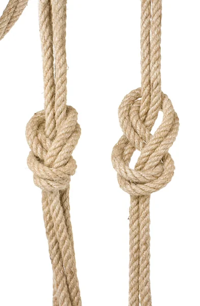 Lodní lana s uzlem izolované na bílém — Stock fotografie