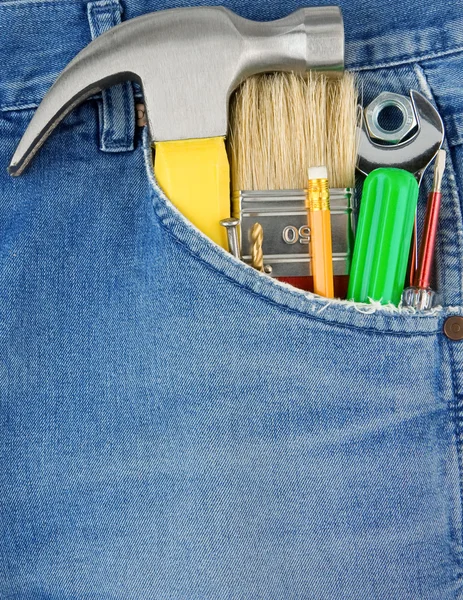 stock image Tools in old blue jeans pocket