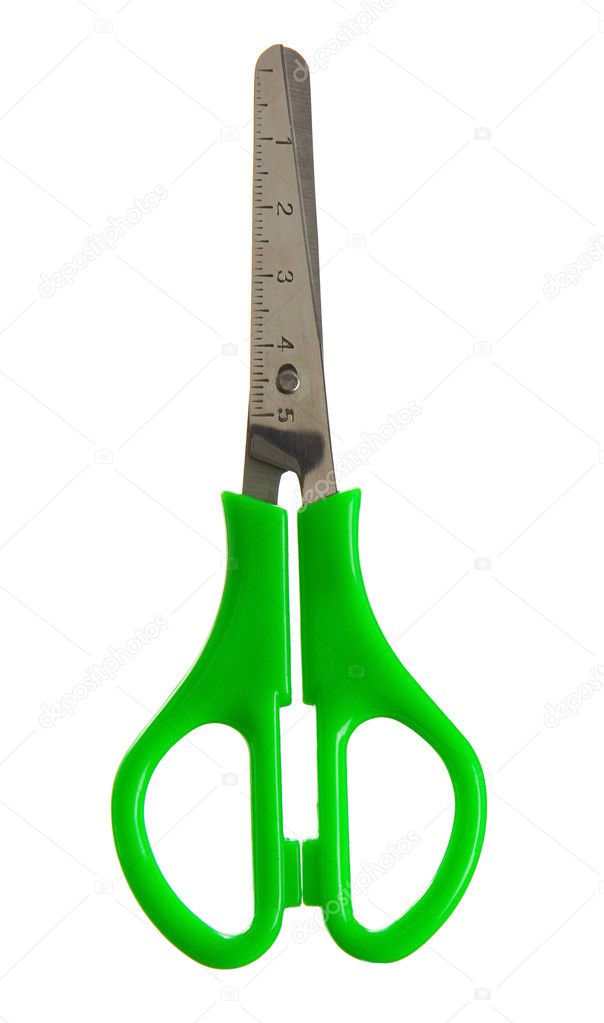 Green scissors isolated on white
