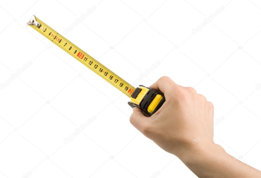 Hand and tape measure isolated on