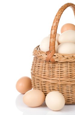 Eggs and basket isolated on white clipart