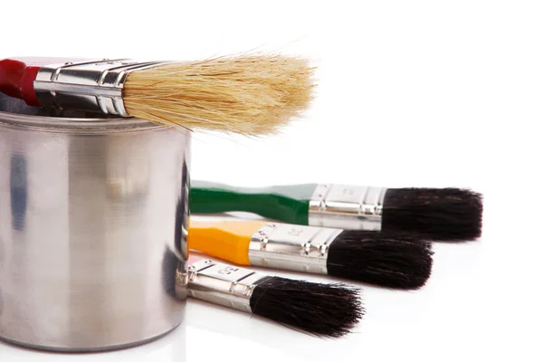 Brush and a bucket on a white background — Stock Photo, Image