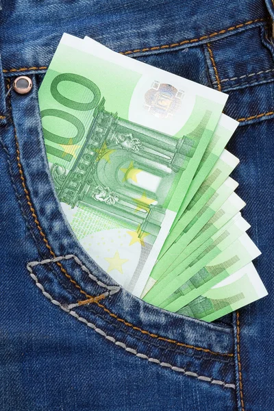Euro in jeans pocket — Stock Photo, Image