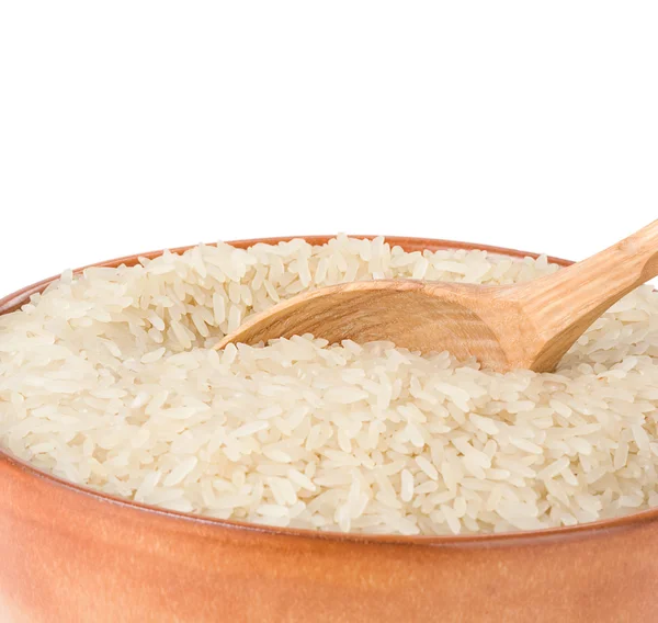 Ρύζι στο πιάτο και κουτάλι — Φωτογραφία Αρχείου
