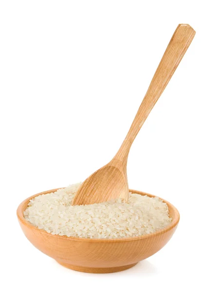 Rijst in plaat en lepel — Stockfoto