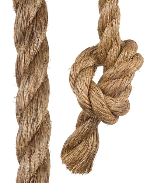 Корабельная верёвка с узлом на белом — стоковое фото