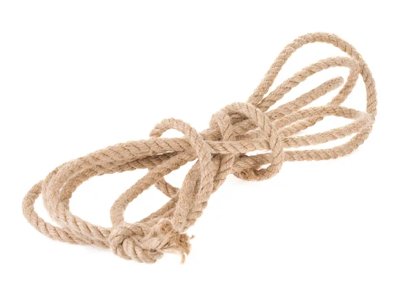 Ship rope with knot on white — Stock Photo, Image