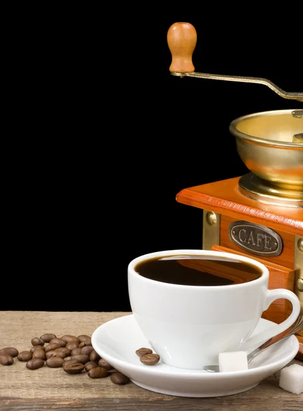 Tasse Kaffee und Mühle — Stockfoto