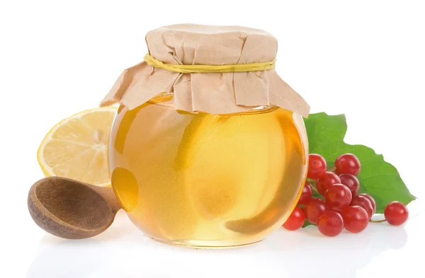 A méz és gyümölcs elszigetelt jar — Stock Fotó