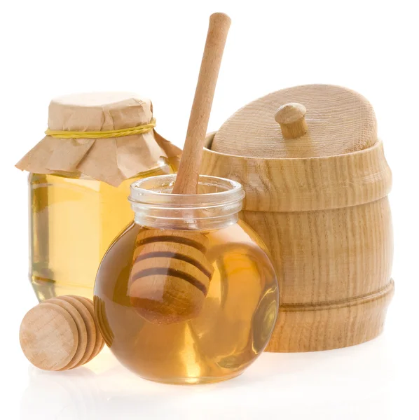 Vaso di miele isolato su bianco — Foto Stock