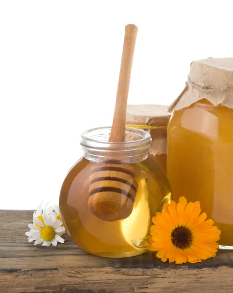 Frasco de mel isolado em branco — Fotografia de Stock