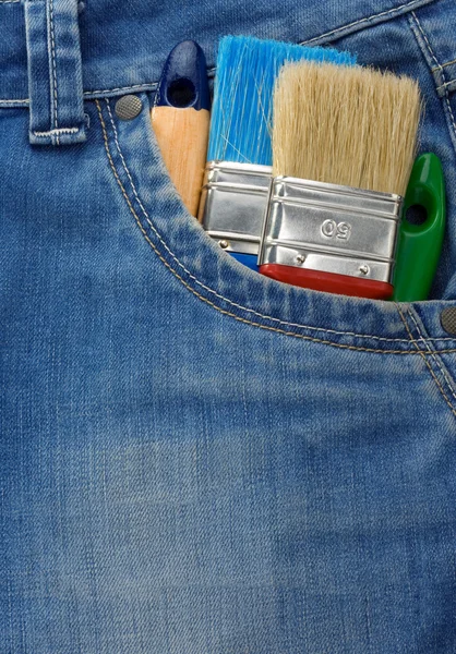 Herramienta en textura jeans — Foto de Stock