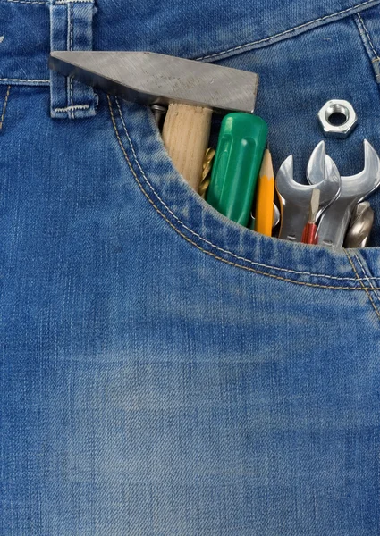 Outils et instruments en jeans bleus — Photo