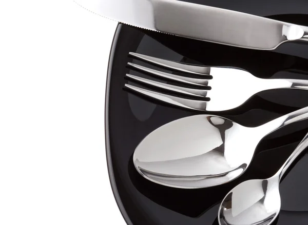 Zilveren vork, mes en lepel als gebruiksvoorwerpen — Stockfoto