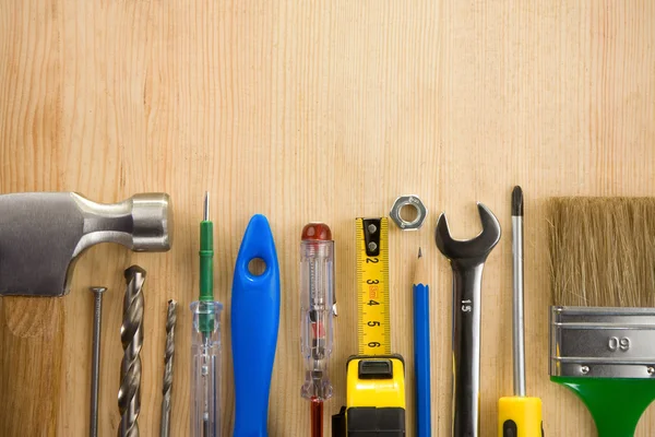 Tools on wood texture — Stock Photo, Image