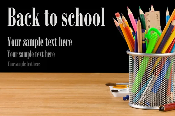 stock image Back to school concept and office supplies isolated on black